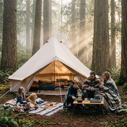 13.1ft Waterproof Glamping Bell Tent, 8-Person 4-Season Family Yurt with Stove Jack - Beige