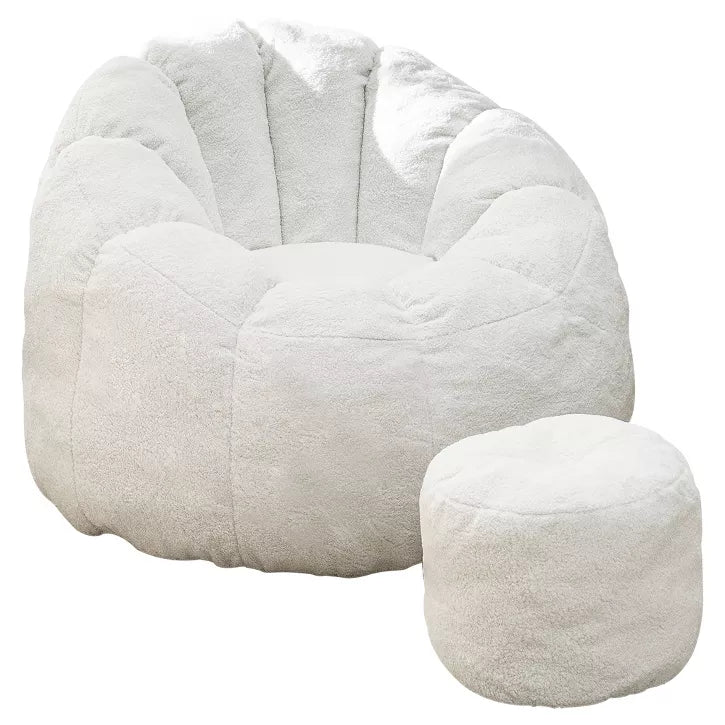 Hooseng Bean Bag Chair with Ottoman, Floral Shaped Bean Bag Sofa with Dutch Velvet Cover & Memory Foam Filler for Adults, Bedroom, Living Room, Dorm