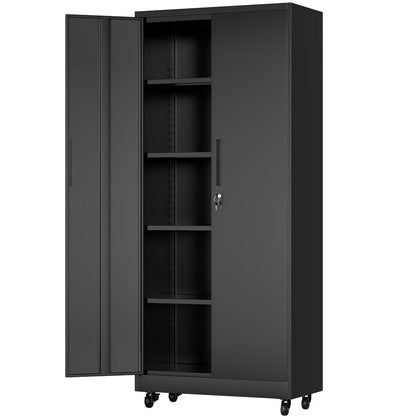 VIYET 71" Rolling Metal Garage Storage Cabinet with Lock, 4 Adjustable Shelves, Heavy Duty Steel Tool Cabinet on Wheels