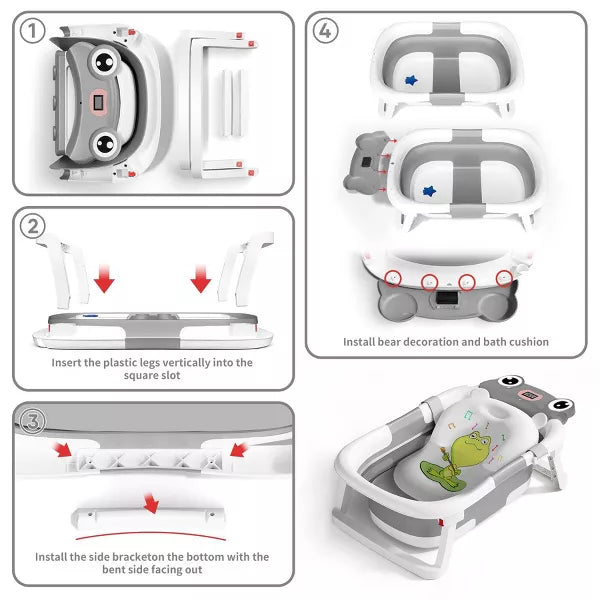 BabyBond Collapsible Baby Bathtub for Infants and Toddlers with Thermometer& 1 Soft Floating Cushion Portable Travel Baby Tub