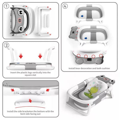 BabyBond Collapsible Baby Bathtub for Infants and Toddlers with Thermometer& 1 Soft Floating Cushion Portable Travel Baby Tub