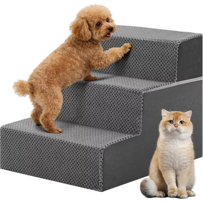 MyDepot 3-Step Foam Dog Stairs - Curved Non-Slip Pet Steps for Couch & Sofa, Joint-Friendly Ramp for Small Dogs & Cats