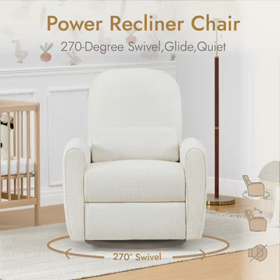 Spruce & Spring Cream Power Swivel Glider Recliner Nursery Chair