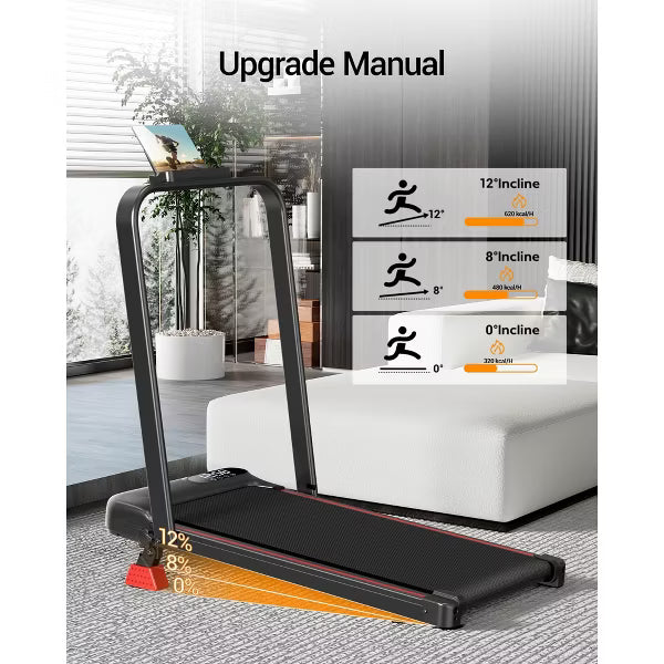 4-in-1 Walking Pad with 15% Incline, Portable Under Desk Treadmill, Foldable Treadmills for Home and Office,220 Lbs Capacity (DEEP BLACK)