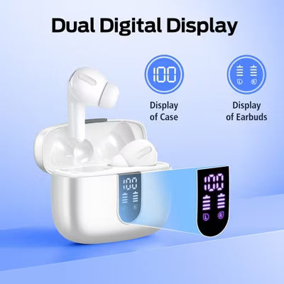 VEATOOL True Wireless Earbuds: 60H Playback, LED Display, Wireless Charging, IPX5 Waterproof, Mic | for Phones/TV/PC/Sports