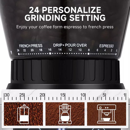 Coffee Grinder, 40mm Stainless Steel Conical Burr Grinder with 48 Grinding Settings, Grinding Time & 1-12 Cups Adjustable, Fit Espresso & Drip Coffee