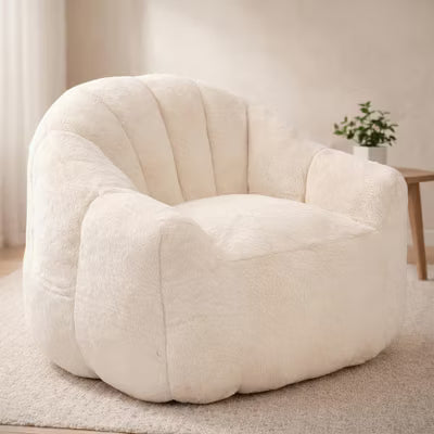 White Lounge Accent Chair for Adults, Faux Fur Upholstered Reading Chair with Armrests, High Density Foam, Cozy Modern Chair for Living Room Bedroom