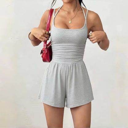 Summer Rompers for Women One Piece Wide Leg Shorts Jumpsuits Spaghetti Strap Sleeveless Yoga Gym Workout Outfits