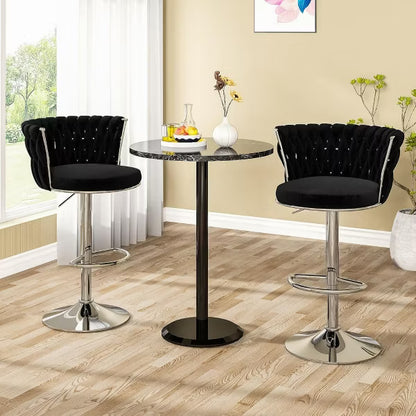 Hooseng Bar Stools Set of 2, Velvet Upholstered Bar Chairs with Black Metal Legs, Backs and Footrest Counter Height Bar Stools