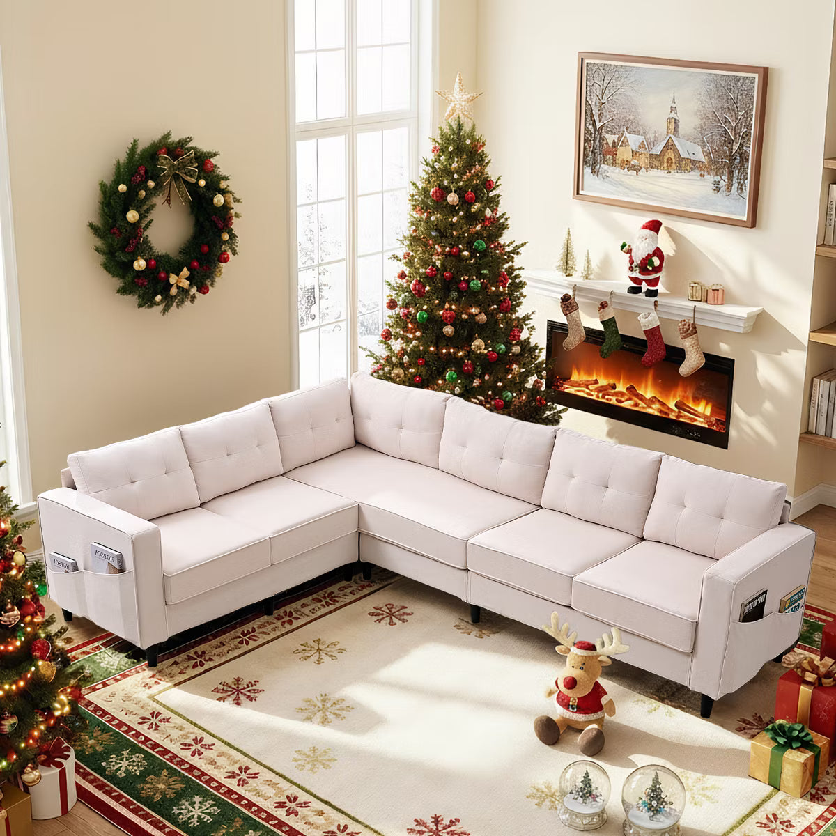 Mjkone 108"Snowflake Velvet Oversized Modular Sectional Sofa, L-Shaped Sectional Sofas with Side Pocket, Large 6 Seater Corner Sofa