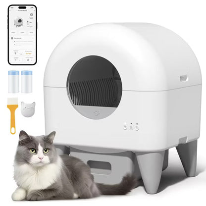 Cumrige 95L Self-Cleaning Automatic Cat Litter Box with 2 Free Trash Bag Rolls, White