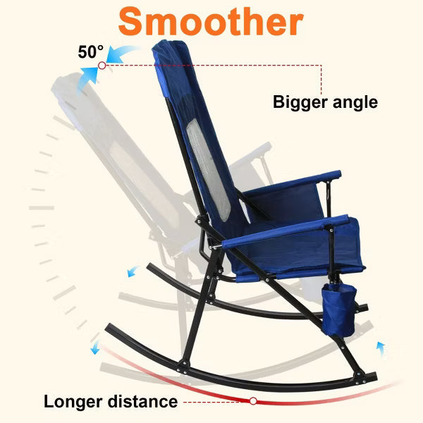 SUNSPIRE 2-Pack Oversized Folding Rocking Camp Chairs, Portable Outdoor Rocker, High Back, Mesh Back, Hard Arms, Carry Bag, Support to 400lb BLACK