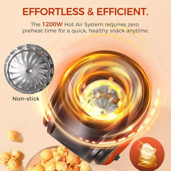 OSTBA 1200W Air Popcorn Maker, 12-Cup Oil-Free Hot Air Popper with Measuring Cup & Butter Tray, Compact Popcorn Machine for Home & Parties