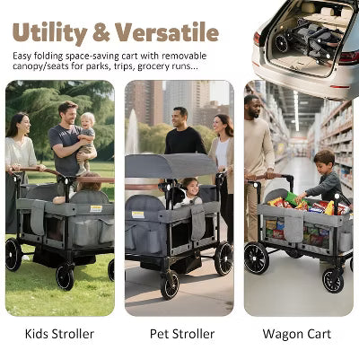 TODECARE Stroller Wagon Folding Baby Stroller for 2 Kids with Removable Canopy and Adjustable Handle