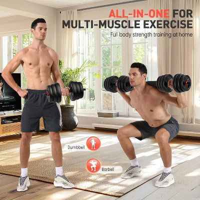 All-in-One Adjustable Dumbbell Set, 20 lb with Barbell & Kettlebell Connector for Home Gym