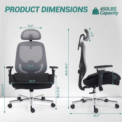 Bosmiller Ergonomic Mesh Office Chair, Comfy Desk Chair, Big and Tall Executive Office Chair with 4D Arms, 2D Lumbar Support, Adjustable Headrest
