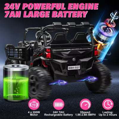JOYRACER 24V Ride on Truck Toys w/ Remote Control, 2 Seater 400W Electric Powered Ride on w/ Dump Bed, 3 Speeds, Shovel & Bluetooth/Music
