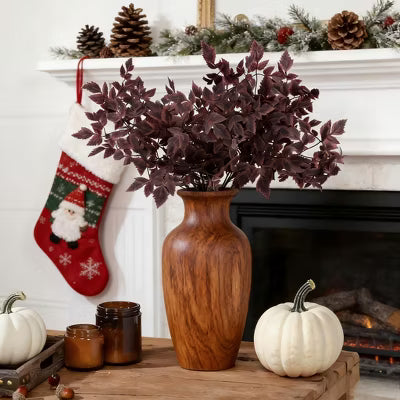 4 Pcs Artificial Cimicifuga Leaf Spray, 23 in Faux Burgundy Fall Greenery Branch
