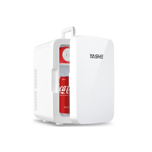 YASHE 10L Mini Fridge – Skincare & Drink Cooler/Warmer, Thermoelectric, 110V/12V, Compact for Bedroom, Office, Car, 12 Cans, White
