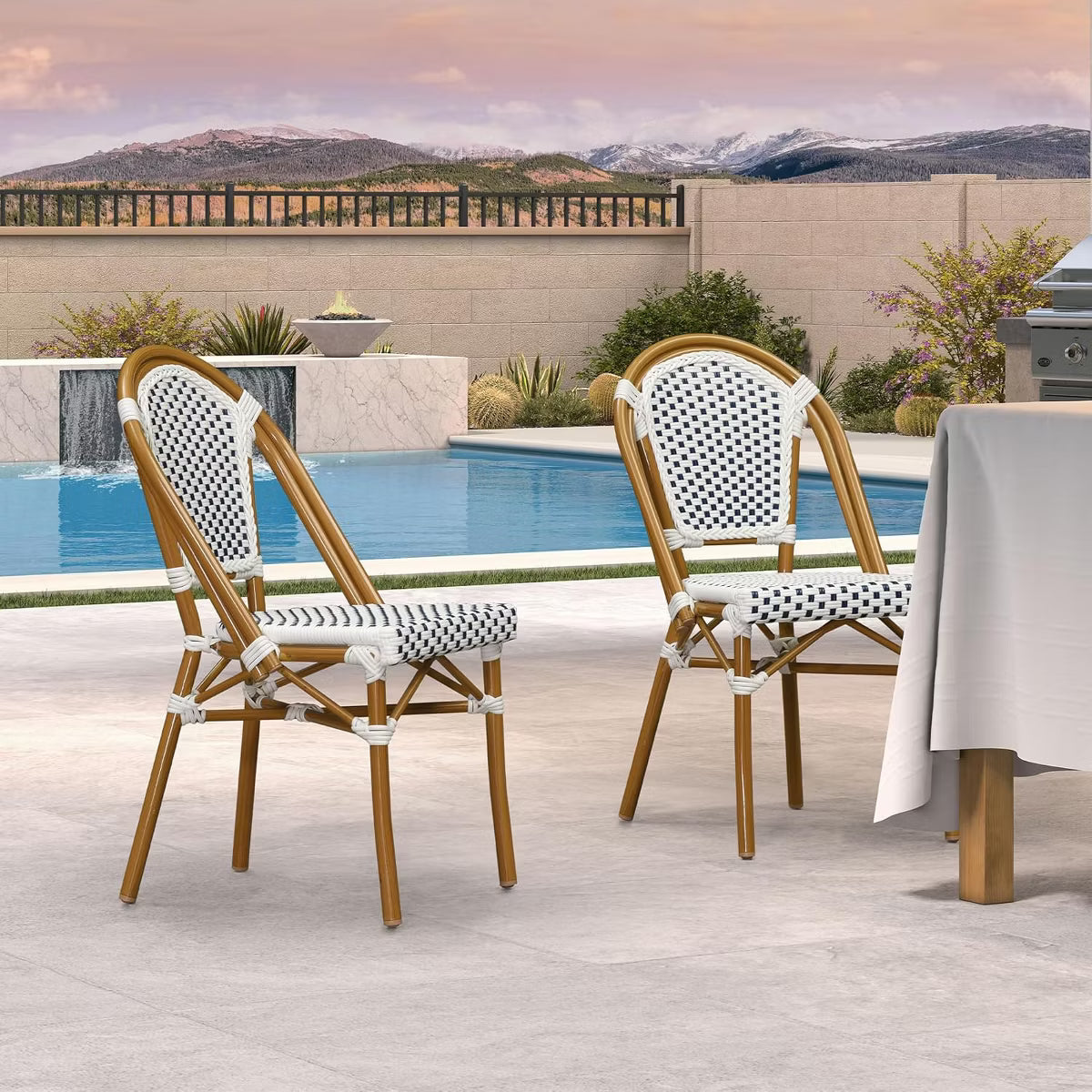 BOSMILLER 5 Piece French Bistro Table Chair Set, Outdoor Wicker Square Table and 4 Dining Chairs, Outdoor Patio Set for Garden Balcony
