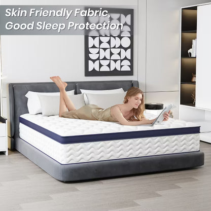 JOYRACER 12" Medium Firm Pillow Top Cooling Gel Hybrid Mattress With Certipur-US Certified Foam