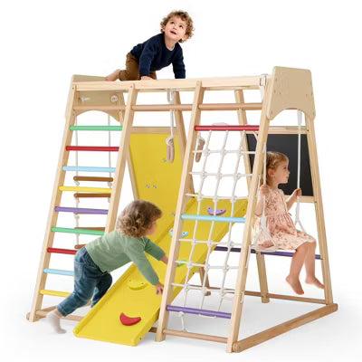 TODECARE Toddler Climbing Toy Indoor, Wood Kids Climber Slide Playset, Outdoor Jungle Gym