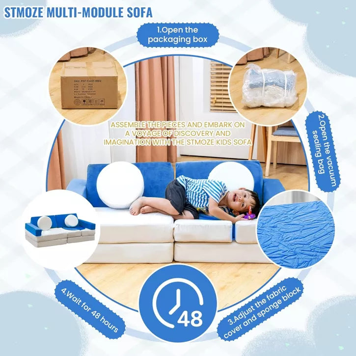 Hooseng Play Couch, Detachable Modular Play Couch, Floor Sofa for Living Room, Convertible Foam and Floor Cushion Sofa