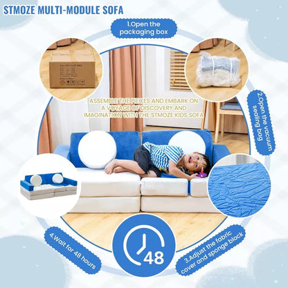 Hooseng Play Couch, Detachable Modular Play Couch, Floor Sofa for Living Room, Convertible Foam and Floor Cushion Sofa