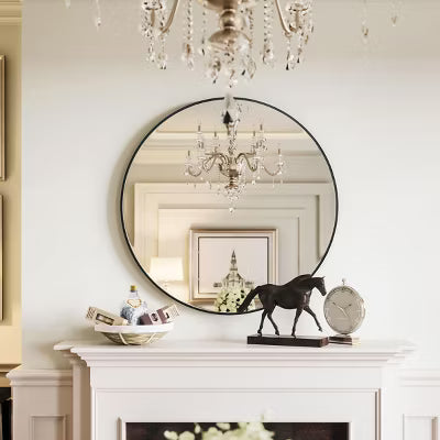 SEVOBAL Round Mirror 20" Wall Mounted Circle Mirror Metal Framed Mirror for Bathroom Vanity Bedroom Home Decor Mirros Over Sink, Black, 20"*20"*0.7"