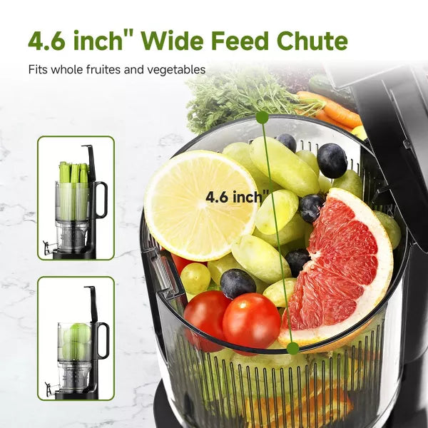 Masticating Juicer, 5.2-inch Feed Chute for Whole Fruits &Vegetables, Non-Clogging Slow Cold Press Juicer with Triple Strainers, Powerful 200W Motor