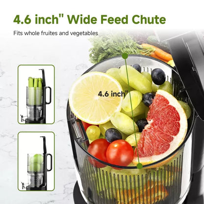 Masticating Juicer, 5.2-inch Feed Chute for Whole Fruits &Vegetables, Non-Clogging Slow Cold Press Juicer with Triple Strainers, Powerful 200W Motor