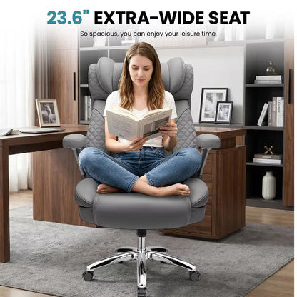 KERDOM Big and Tall Executive Office Chair, 500LBS PU Leather Desk Chair with 5D Adjustable Armrest, 90°-120° Reclining Home Computer Chair,Gray