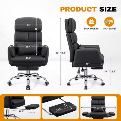 COOLHUT Big and Tall Executive Office Chair with Flip-Up Arms, Reclining Office Chair with Headrest, Adjustable Height, Black