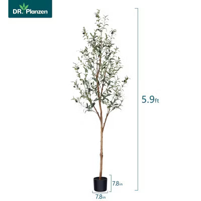 Artificial Olive Tree with Realistic Wood Trunk & Lush Leaves – Slim Pencil Faux Olive Plant for Home and Office Decor