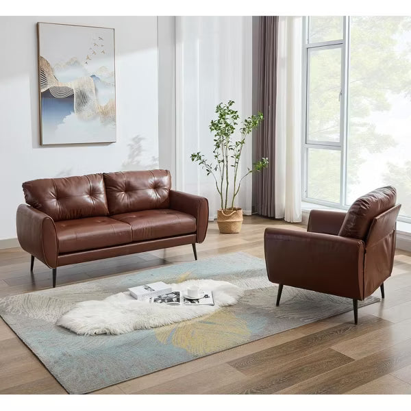 TYBOATLE 61" Faux Leather Loveseat Sofa, Mid-Century Modern Tufted Couch for Small Spaces, Comfy 2-Seater for Living Room, Bedroom, Office