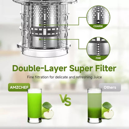 Masticating Juicer, 5.2-inch Feed Chute for Whole Fruits &Vegetables, Non-Clogging Slow Cold Press Juicer with Triple Strainers, Powerful 200W Motor