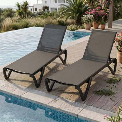 Set of 2 Outdoor Patio Chaise Lounge Chairs, 5-Position Adjustable Poolside Sun Lounger, 400 lbs Weight Capacity, Obsidian Black