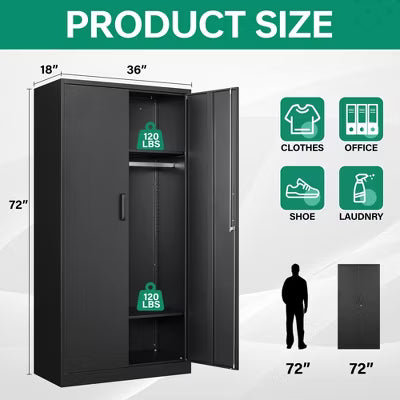 Mlezan 72" Metal Wardrobe Cabinet: Lockable, 36" x 18", Storage for Home, Gym, School, or Office. Ideal for Clothing and Equipment Organization.