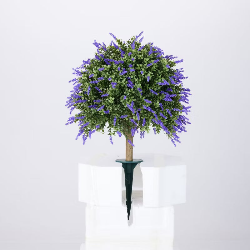 Dr.Planzen 20" Artificial Lavender Topiary Tree - UV Resistant Faux Purple Flower Plant Ball with Ground Stake for Outdoor Garden Porch Decor