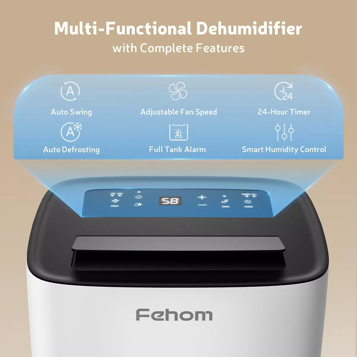 Fehom 80-150 Pint Energy Star Smart Dehumidifier with Auto Swing and Defrosting for Basements or Wet Spaces