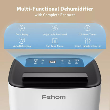 Fehom 80-150 Pint Energy Star Smart Dehumidifier with Auto Swing and Defrosting for Basements or Wet Spaces