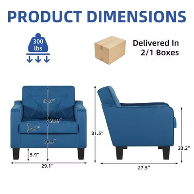 TYBOATLE Living Room Modern Accent Chair set of 2, Upholstered Side Chair Reading Chairs with Padded Cushion, Dark Gray