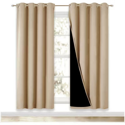 NICETOWN Full Blackout Curtains Energy Efficiency Thermal Insulated Grommet Noise Reducing Drapes for Living Room 2 Panels, 52W x 72L, Biscotti Beige