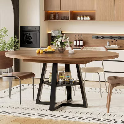PAKASEPT 43.3''-59'' Extendable Round Dining Table for 4-8, Modern Oval Dining Table with Removable Leaves Space Saving, for Kitchen Living Room