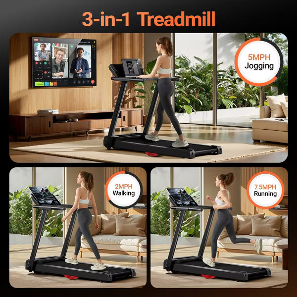 3-in-1 Under Desk Treadmill for Home & Office, 300 lb Capacity Walking Pad with 2.5HP Brushless Motor, Quiet Portable Treadmill with Heart Rate