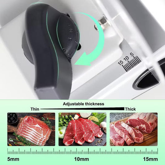 OSTBA Electric Meat Slicer, 150W, 6.7” Removable Stainless Steel Blades, Adjustable 0-15mm Thickness, Easy to Clean, for Meat, Cheese, Bread