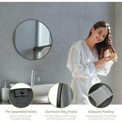 MyDepot Round Wall Mirror for Bathroom, Living Room, Entryway, Vanity Decor