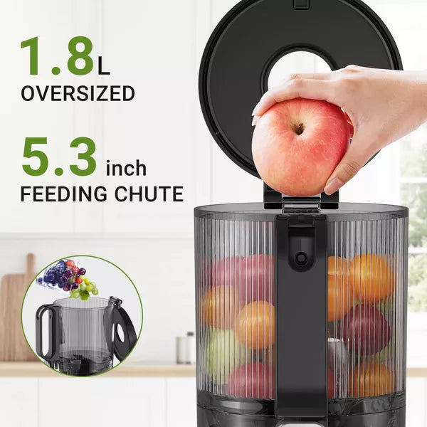 Masticating Juicer, 5.3 in Cold Press Juicer with 250W Motor, Triple Filtration, Safety Lid Lock, 1.8 L Capacity, Fit for Whole Fruits & Vegetables