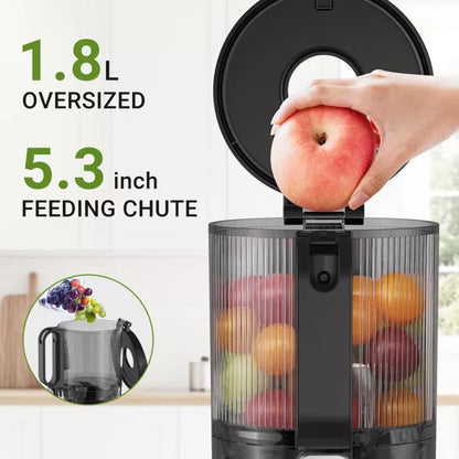 Masticating Juicer, 5.3 in Cold Press Juicer with 250W Motor, Triple Filtration, Safety Lid Lock, 1.8 L Capacity, Fit for Whole Fruits & Vegetables