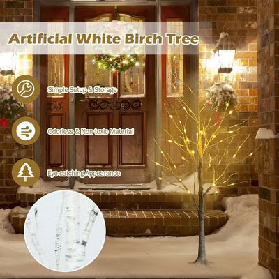 Resenkos 6-Ft Pre-Lit White Birch Twig Tree with LED Lights for Holidays - White